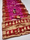 Pure Bandhej silk saree-Pink & Red