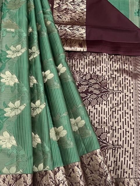 Elegant kanchi pattu in unique colour combination and heavy pallu